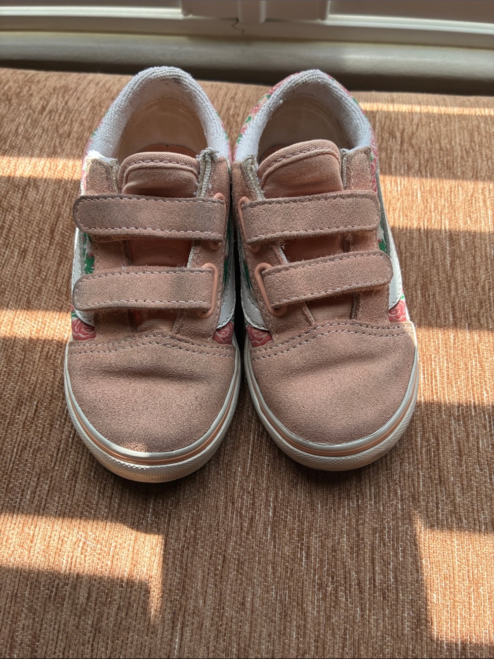 Vans Kids Pink Suede Velcro Sneakers with Floral Side (princess, and the frog)